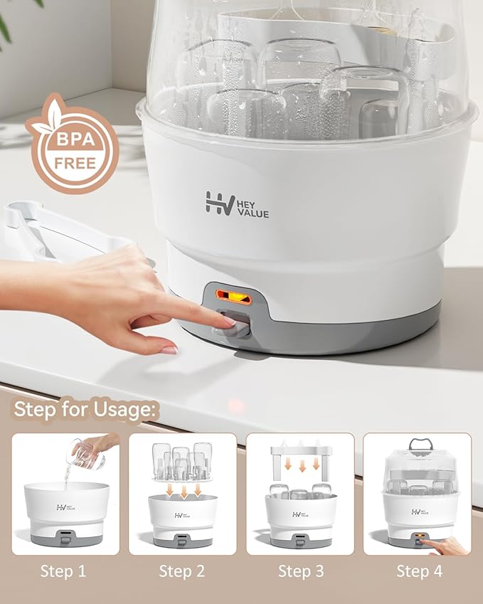 HEYVALUE Ease-Steam Bottle Sterilizer, Compact Baby Bottle Sterilizer, Fast - Image 6