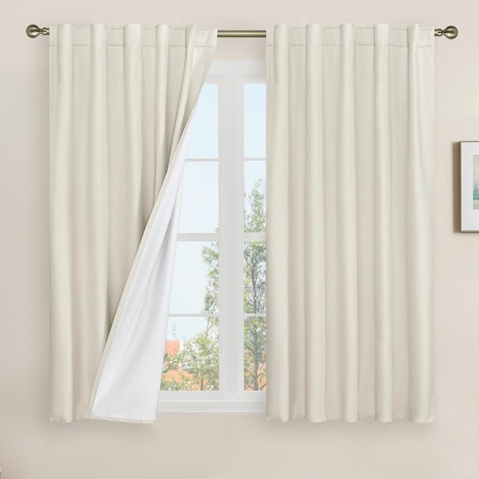 LAMIT Natural 100% Blackout Linen Curtains, 54 Inches Linen Textured Thermal by LAMIT