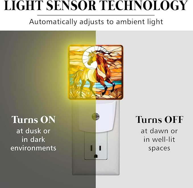 PODMemory Horse Stained Glass Night Lights Plug into Wall - Image 3