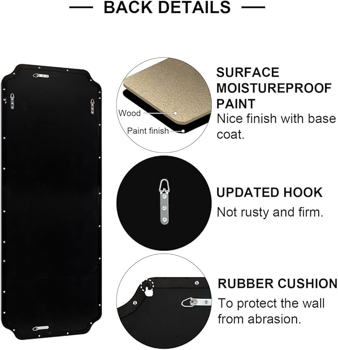 ANDY STAR 18" x 48" Full Length Mirror, Large Black Scalloped Bathroom Mirror - Image 7