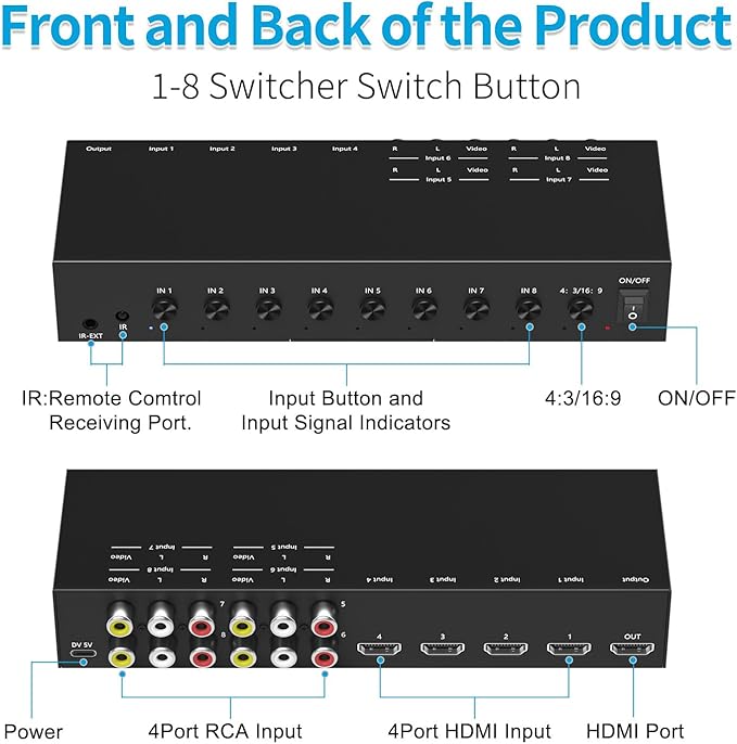 RuiPuo 8-Input to 1-HDMI-Output Converter Switchbetween Quick Different Sources - Image 2