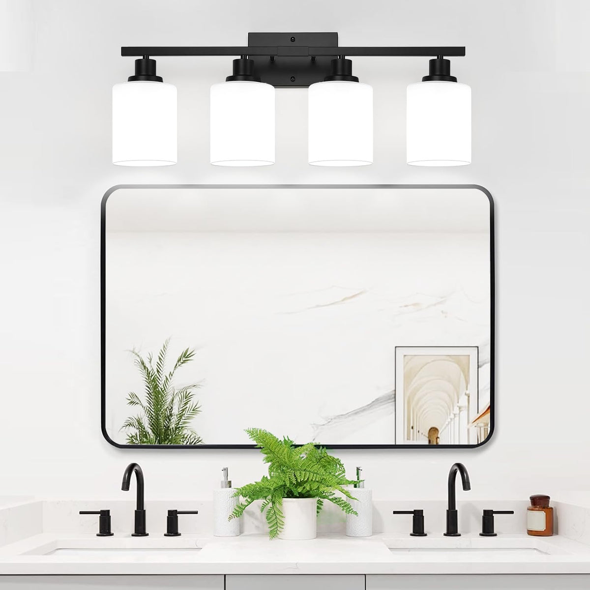 MOKATNG 4-Light Bathroom Light Fixtures, Vanity Light with Milky White Shades...
