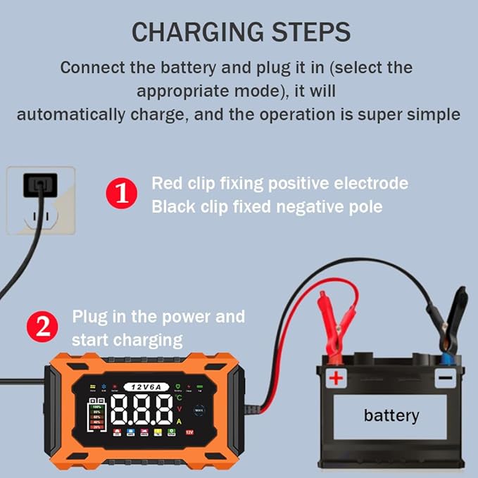 6-Amp 12V Smart Car Battery Charger, Battery Maintainer Trickle Charger - Image 8