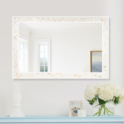 Tanmicoshomy 26 x 40 Inch Rectangle Wall Mirror, Natural Shell Framed - Image 2