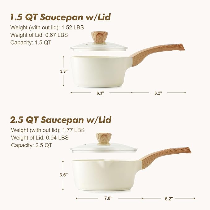 SENSARTE 1.5 & 2.5 Quart Ceramic Sauce Pan Sets - Image 7