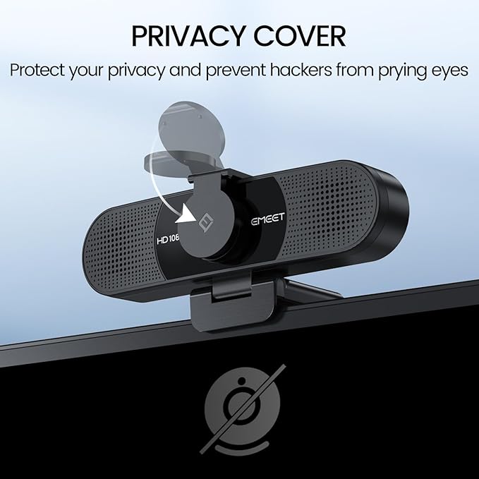 EMEET 1080P Webcam with Microphone, C960 Web Cam, 2 Mics, 90° FOV, USB Type-A & - Image 7