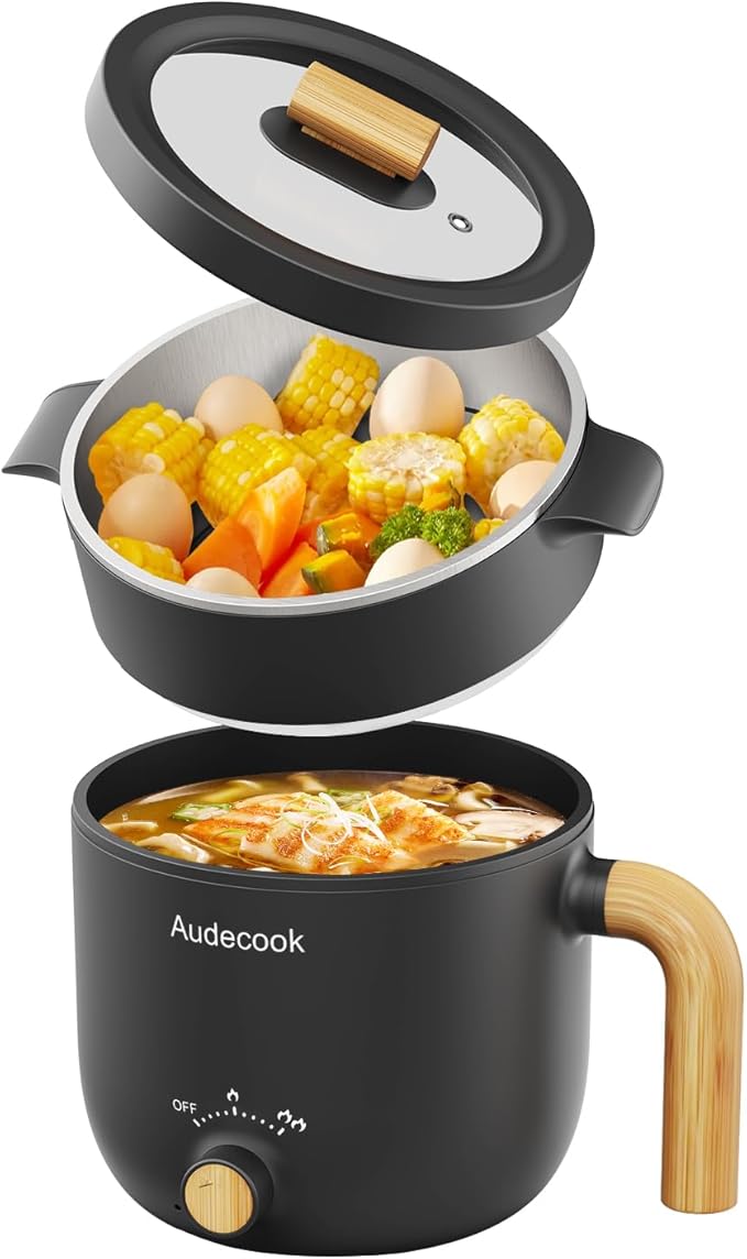 Audecook Hot Pot Electric with Steamer, 1.5L Portable Nonstick Rapid Noodles by Audecook