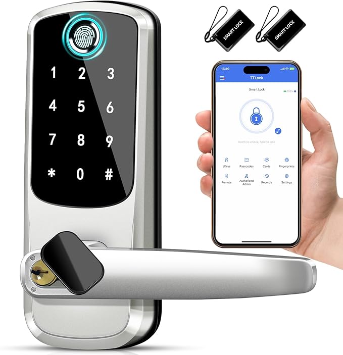 Smart Door Lock with Handle, Keyless Entry Door Locks, 8-in-1 Fingerprint by MSR+X6