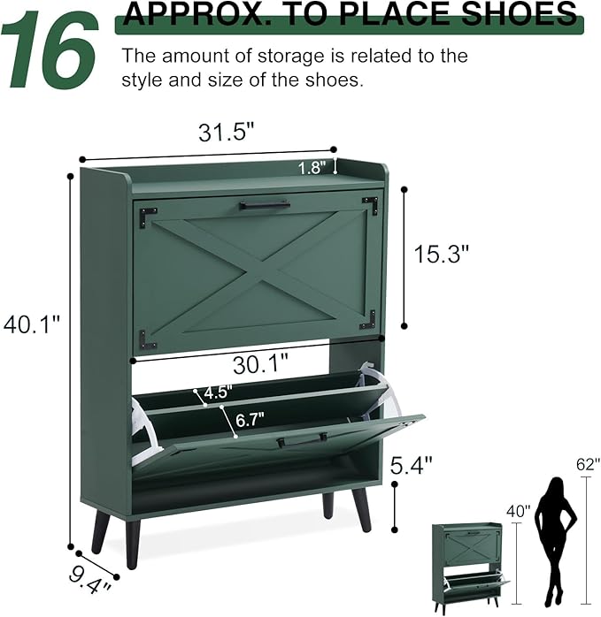 Shoe Storage Cabinet, Farmhouse Shoe Organizer - Image 2