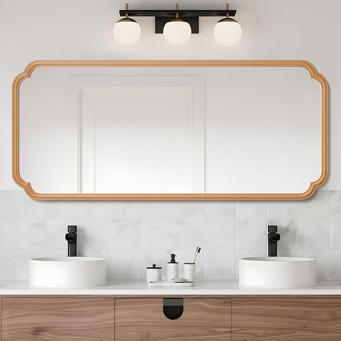 Natural Wood Framed Bathroom Mirror - Image 7
