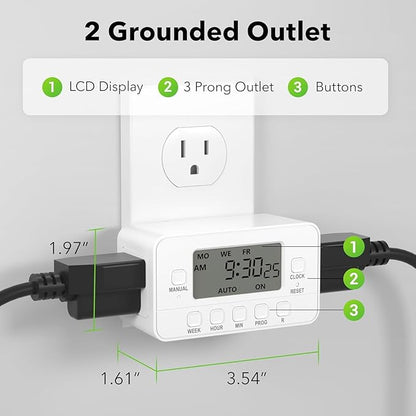 STANLEY 2 Grounded Outlet Digital Weekly Timer Security Mode 8 On/Off Program - Image 4
