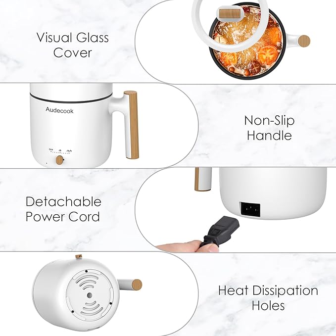 Audecook Hot Pot Electric with Steamer, 1.8L Portable Mini Travel Cooker - Image 5
