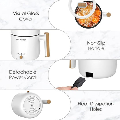 Audecook Hot Pot Electric with Steamer, 1.8L Portable Mini Travel Cooker - Image 5