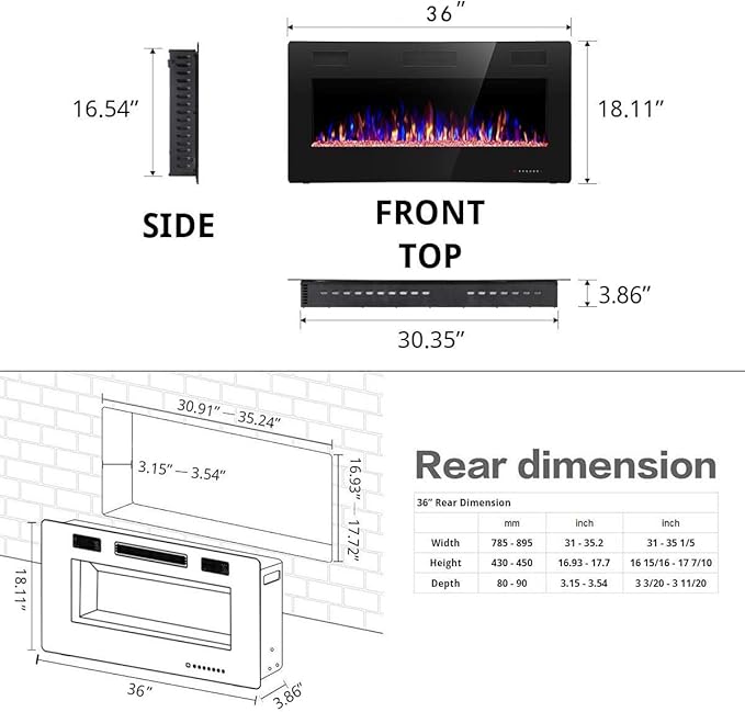 R.W.FLAME 36 inch Recessed and Wall Mounted Electric Fireplace, Ultra Thin ad - Image 4