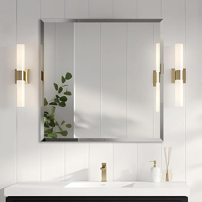 30x30 Inch Bathroom Mirror Frameless Beveled Edge Rectangle Wall Mirror by LAMCHMOR