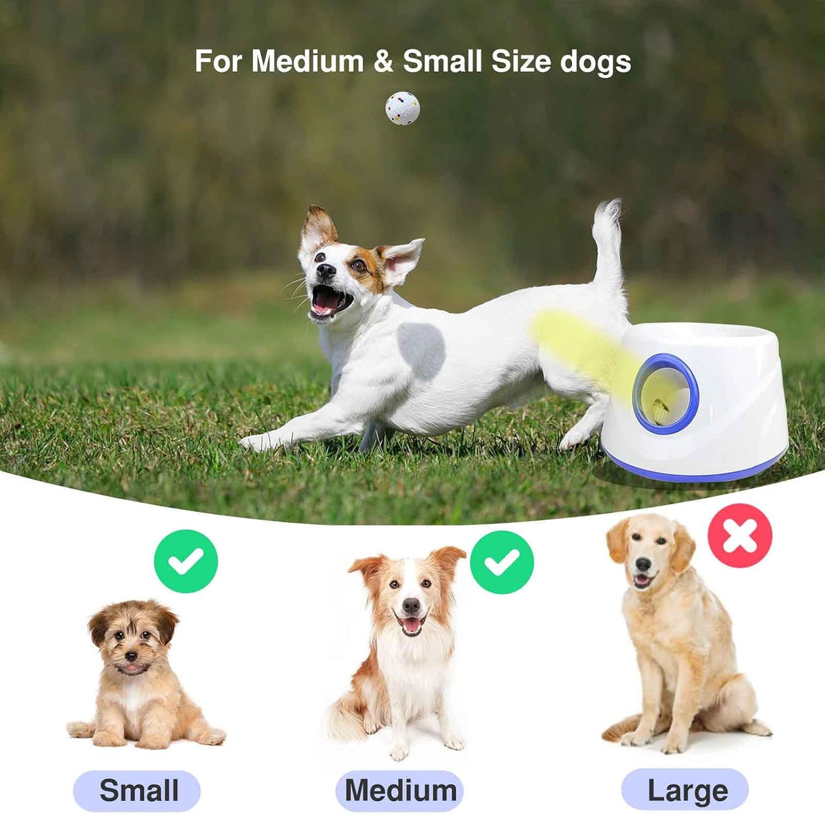 automatic dog ball launcher, with 6 2.3" etpu showing dimensions