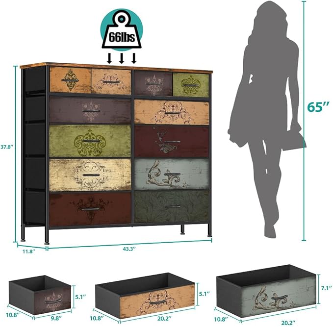 Dresser for Bedroom with 12 Drawers, Tall Fabric Drawer Dresser, Chest of - Image 3