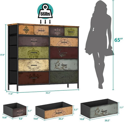 Dresser for Bedroom with 12 Drawers, Tall Fabric Drawer Dresser, Chest of - Image 3