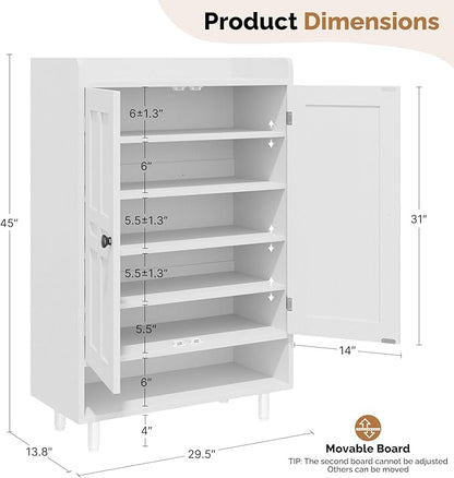 Farmhouse Shoe Cabinet with Doors, 6-Tier Wooden Shoe Organizer with Adjustable - Image 2