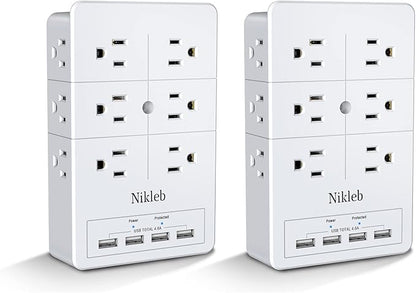 Surge Protector Nikleb 2-Pack, Wall Charger Box Multiports Total 4.8A, by nikleb