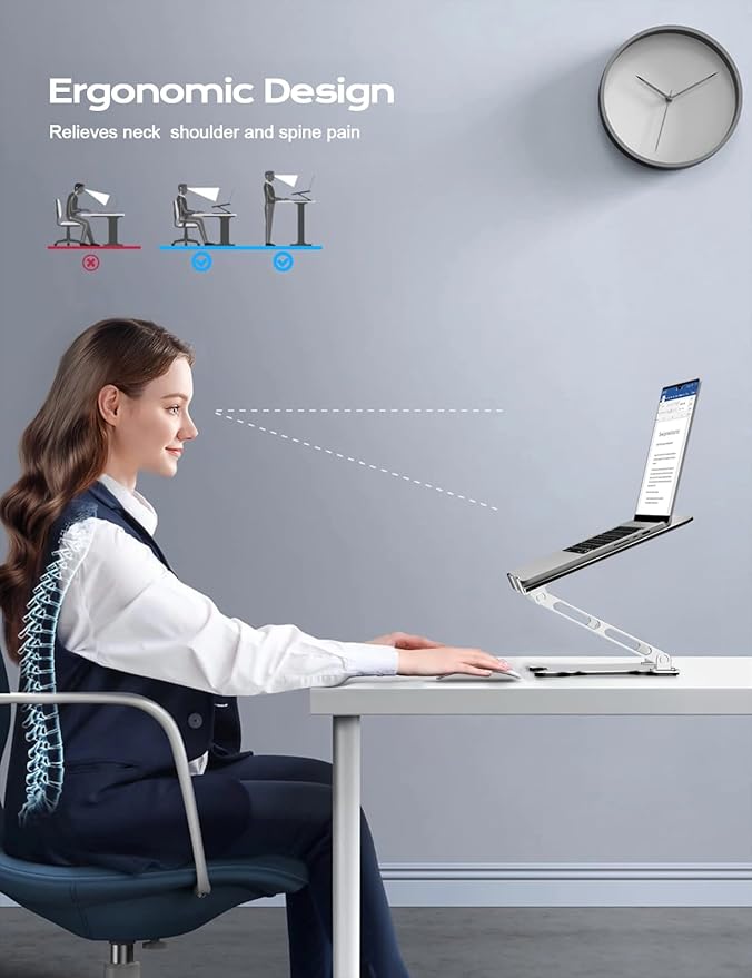 Adjustable Laptop Stand for Desk, Metal Foldable Laptop Riser, Ventilated - Image 2