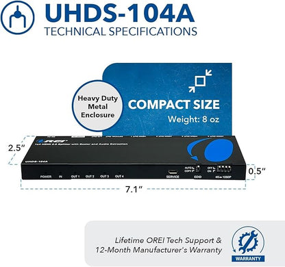 OREI 1x4 2.0 HDMI Splitter - Image 5