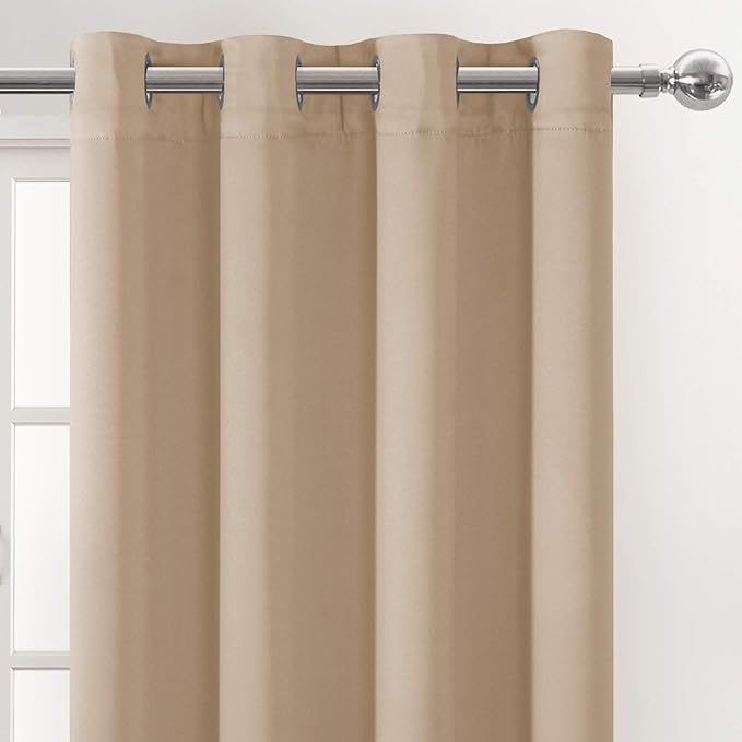DWCN Beige Room Darkening Blackout Curtains, Thermal Light Blocking Drapes - Image 3