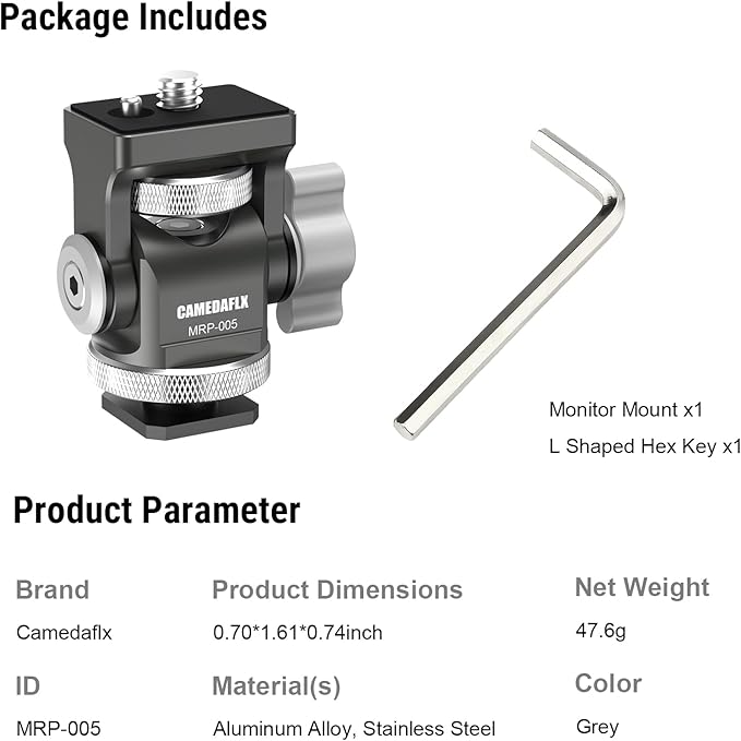 CAMEDAFLX Tilt Adjustable Camera Monitor Mount, Swivel Field Monitor Holder - Image 6
