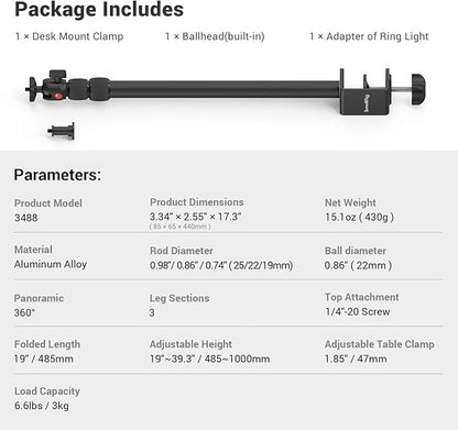 SmallRig Camera Desk Mount Table Stand, Adjustable Light Stand 15"-35" - Image 8