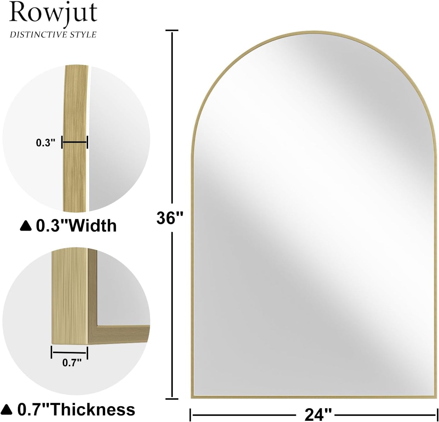 Rowjut Gold Arched Bathroom Mirror for Wall-36"X24" Wall Mirror for Living Room, Bedroom, Bathroom, Dressing Room Hanging Vanity Mirror for Wall Decoration