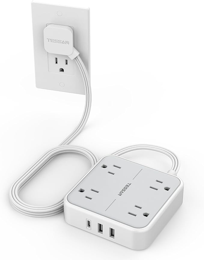 TESSAN Surge Protector Flat Extension Cord 5Ft, Flat Plug Power Strip by TESSAN