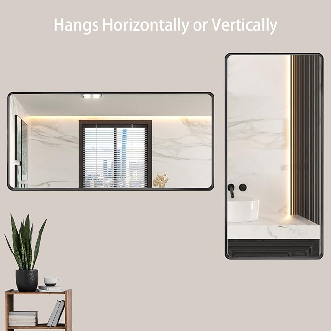 LOAAO 60X28 Inch Black Metal Framed Bathroom Mirror - Image 3