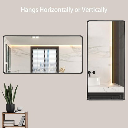 LOAAO 60X28 Inch Black Metal Framed Bathroom Mirror - Image 3