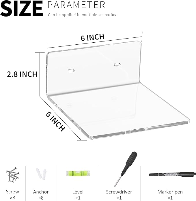 6 Inches Clear Small Wall Shelves, Acrylic Floating Shelf - Image 3