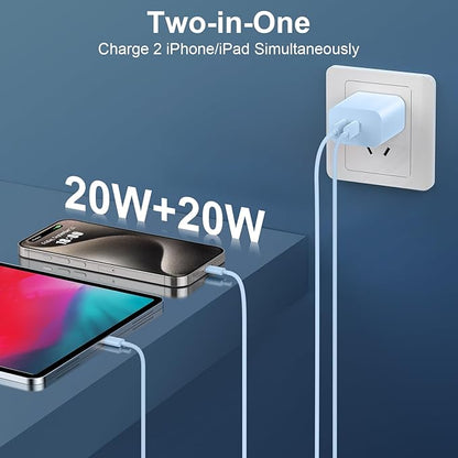 Charger for Phone 17/16/15 Pro Max, 20W Dual Port USB C Fast Charger Block - Image 3