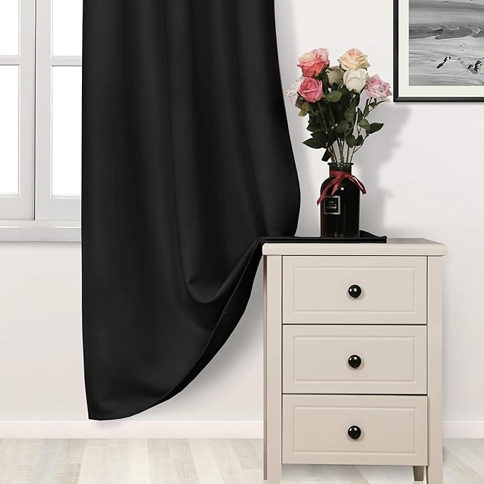 DWCN Black Blackout Curtains for Bedroom, Room Darkening Thermal Light Blocking - Image 2