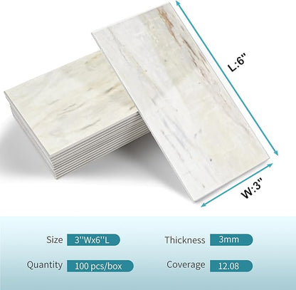 Vamos Tile 4-Piece Glossy Wooden Marble Grain Peel and Stick Backsplash Tile - Image 2