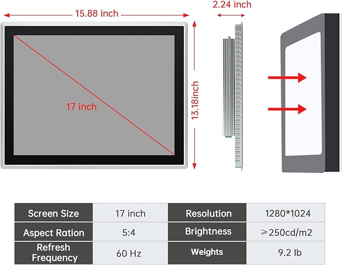 17-Inch Industrial Touch Screen Monitor, Ratio 4:3 Embedded PCAP Touchscreen - Image 4