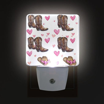 Pigsaly Led Night Light Cowgirl Hat Boots Pink Bow Hearts Night Light Plug in - Image 4