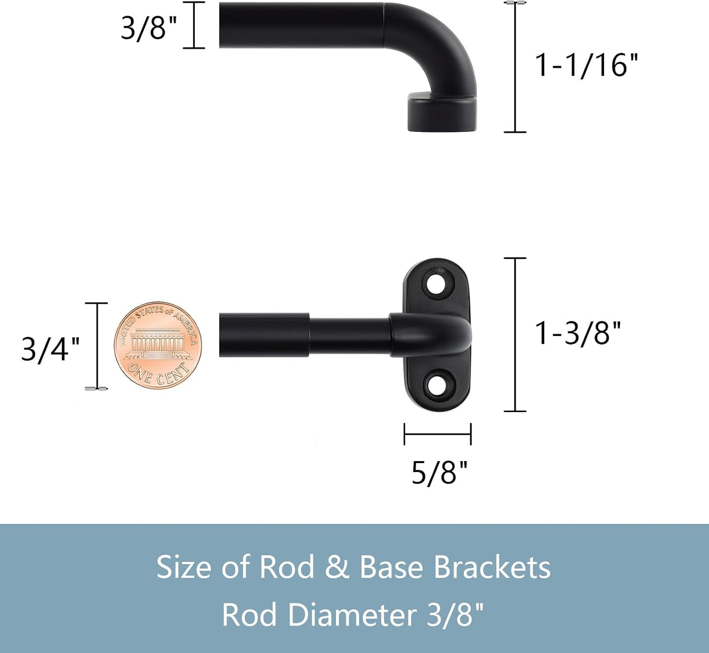 TYRON 1 Pack French Door Curtain Rod Adjustable 18-30 Inch, Black | 3/8 In. Diameter, Screwed Sash Curtain Rod, Cafe Window Rod