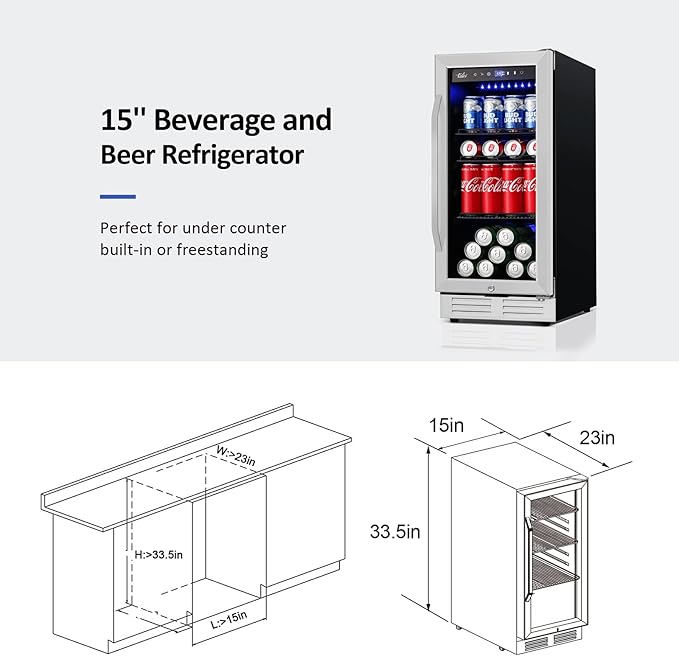 15'' Beverage Refrigerator and Beer Fridge Under Counter Built-in or - Image 7