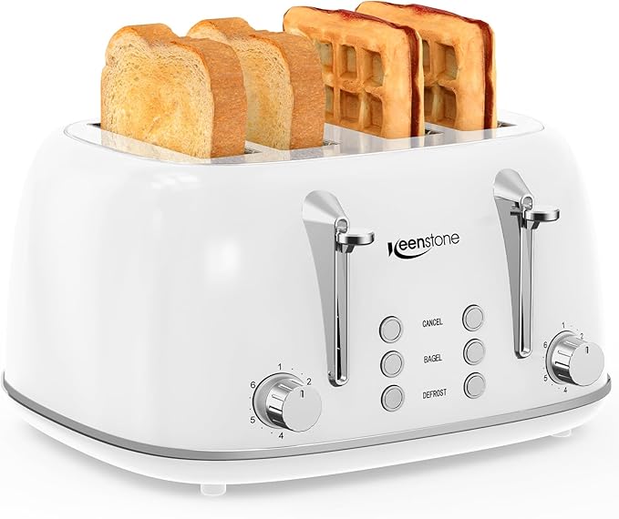Keenstone Toaster 4 Slice, Retro Stainless Steel Wide Slot Toaster by Keenstone