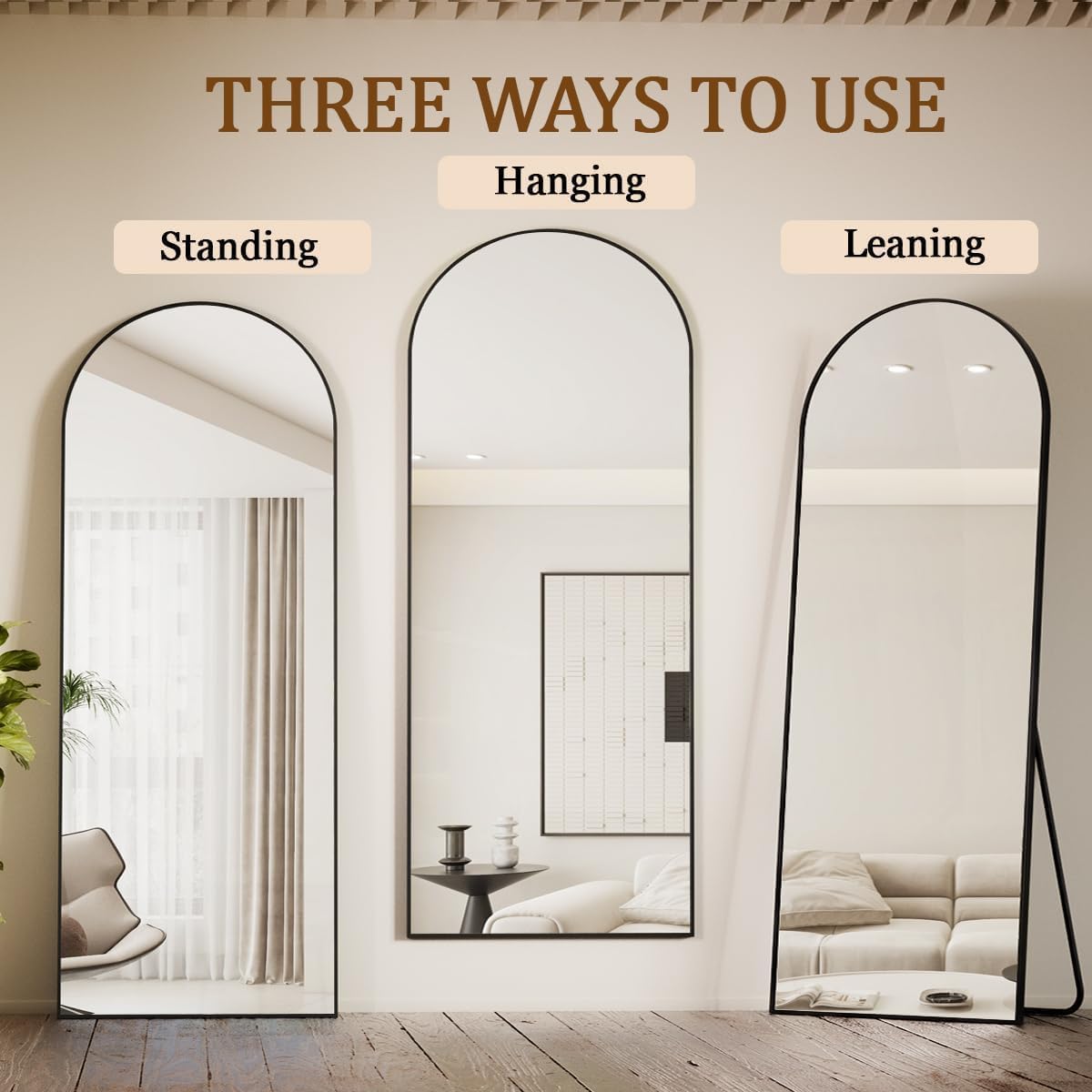 Koonmi 71x28 Arched Full Length Mirror, Floor Mirror with Stand | Shatterproof Tempered Glass, Modern Aluminum Alloy Frame, Free Standing Hanging or Leaning for Home Decor (Black)