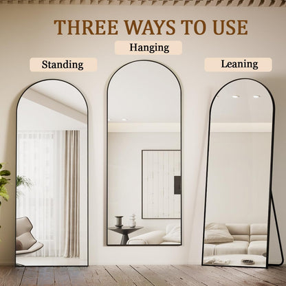 Koonmi 71x28 Arched Full Length Mirror, Floor Mirror with Stand | Shatterproof Tempered Glass, Modern Aluminum Alloy Frame, Free Standing Hanging or Leaning for Home Decor (Black)