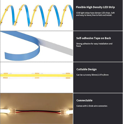 BUNACET COB LED Strip Light 40ft/12m Cool White 6500K High Lumen CRI 90+ - Image 6