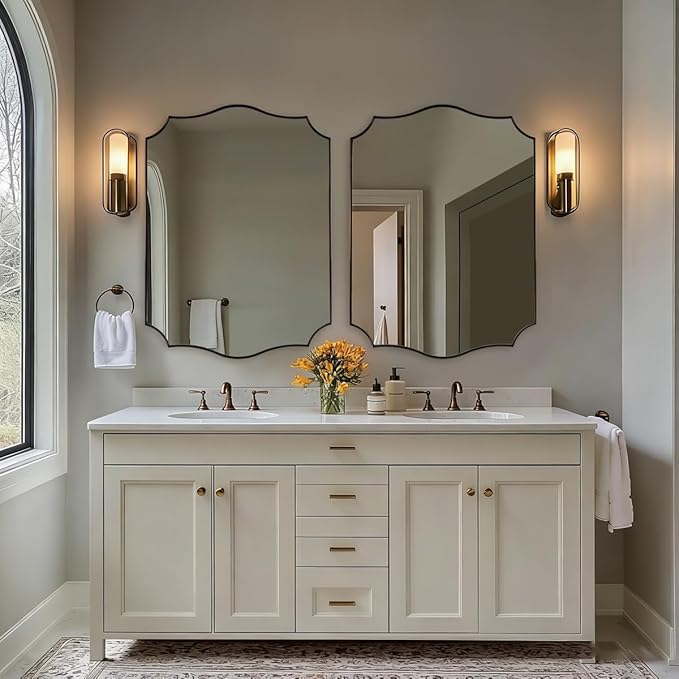 ANDY STAR Brushed Bronze Mirror, 28x36 Inch Bathroom Mirror, Scalloped Mirrors - Image 7
