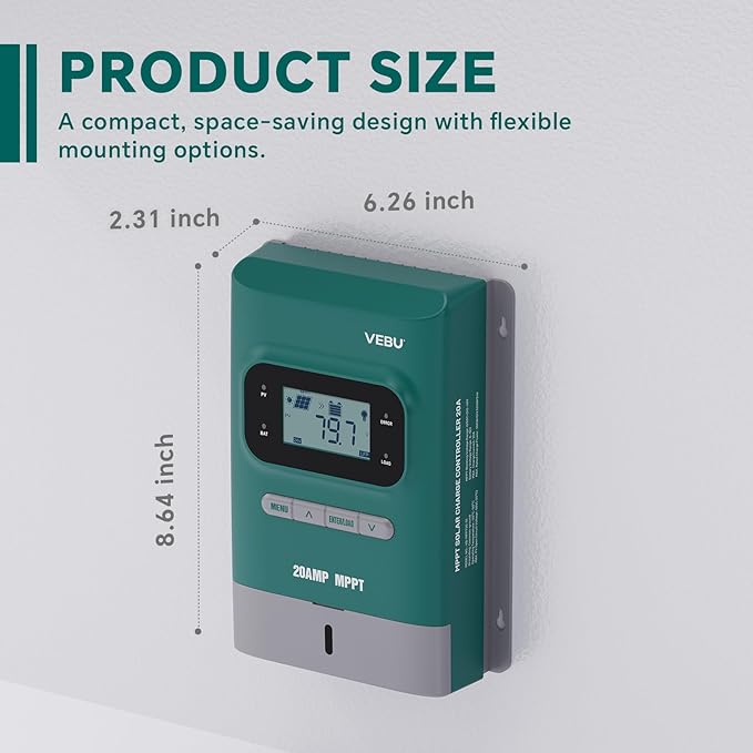 MPPT Solar Charge Controller 50V/20A, 12V/24V Auto, LCD Display, - Image 8