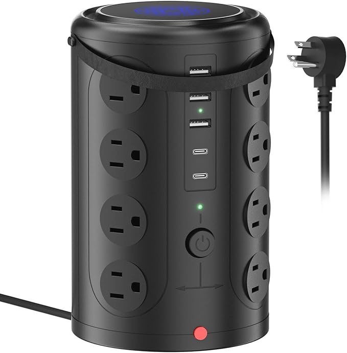 Tower Surge Protector Power Strip, 5FT Extension Cord, 1800J Protector Charging by Unknown