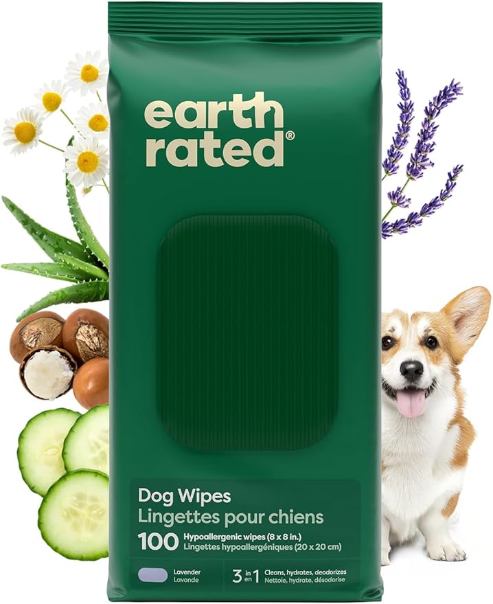 Earth Rated Dog Wipes, Hypoallergenic, 3-in-1 Cleaning and Hydrating, by EarthRated