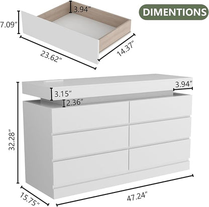 6 Drawer Dresser with Power Outlet, Dresser with LED Light, Modern Chest of - Image 2